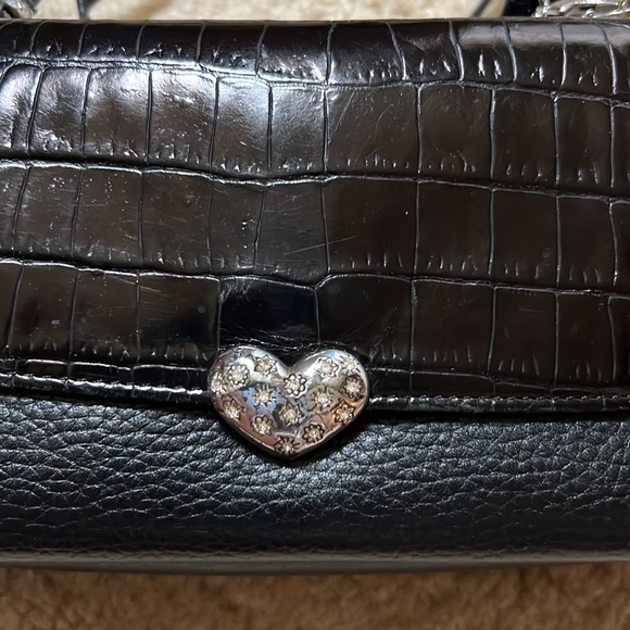 Brighton Black Croc and Pebbled Leather Crossbody Organizer Shoulder Handbag - Picture 3 of 16